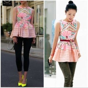 NWOT Anthropologie RARE Fame and Partners Daksha Stitched Pink Peplum
